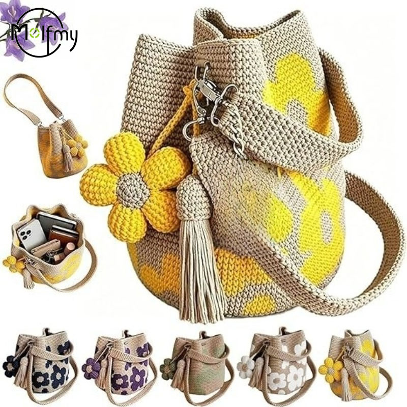 Crochet Market Bag - Bolsa de Crochê Artesanal com Flores,