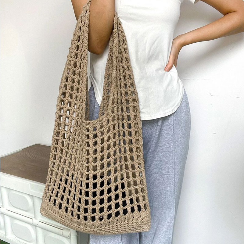 Crochet Market Bag - Bolsa de ombro tecida boêmia para