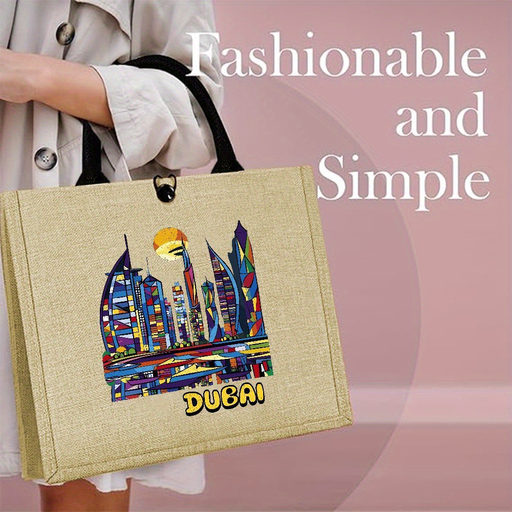 Women Bags Uae - Bolsas de Linho Estampadas Skyline em