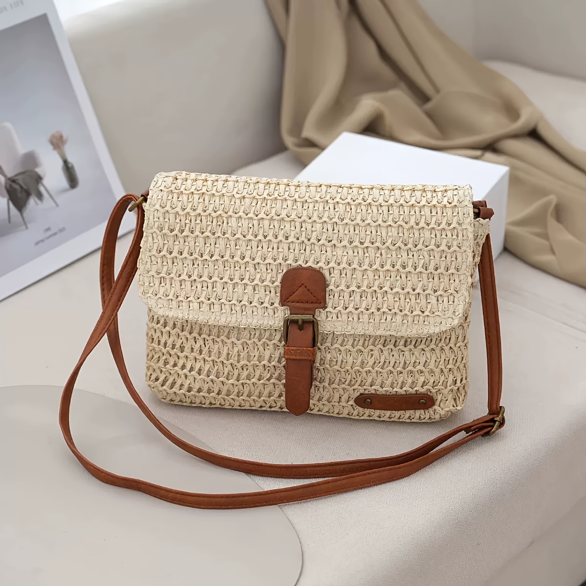 Bolsa Transversal Feminina de  - Woven Straw Bag avaliação e preço