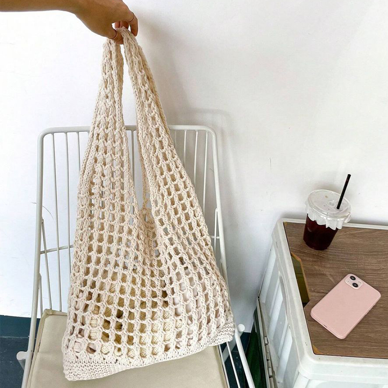 Bolsa de ombro tecida boêmia p - Crochet Market Bag avaliação e preço